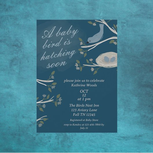 Invitation Beau Bleu Nid Oiseau Hatching Bientôt Baby shower