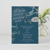 Invitation Beau Bleu Nid Oiseau Hatching Bientôt Baby shower (Debout devant)