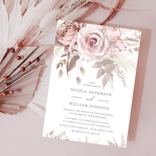 Invitation Beau Blush Dusty Rose et Mariage ivoire