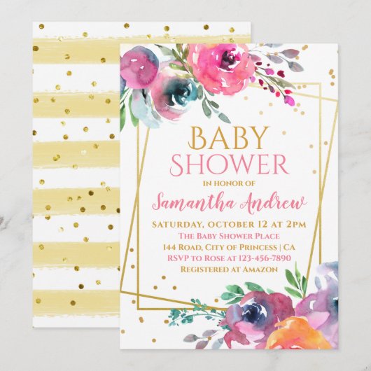 Invitation Beau Blush Floral Delicate Fille Baby shower (Devant / Derrière)