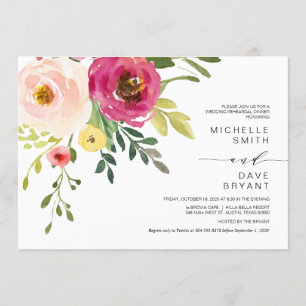 Invitation Beau Blush Floral, Dîner de répétition Mariage