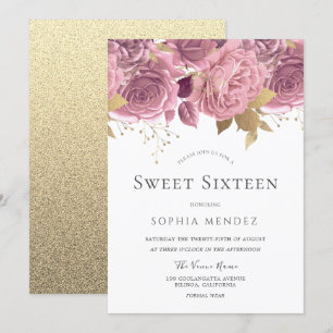 Invitation Beau Blush Floral & Sweet sixteen Or