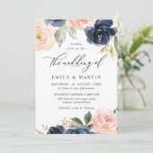 Invitation Beau Blush & Navy Floral Spring Wedding (Debout devant)