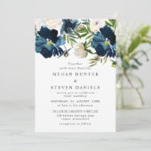 Invitation Beau Blush & Navy Watercolor Flowers Mariage (Debout devant)
