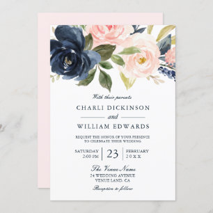 Invitation Beau Blush Rose & Marine Printemps mariage