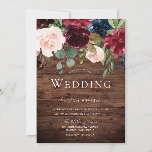 Invitation Beau Blush Rustique Bourgogne Mariage (Devant)