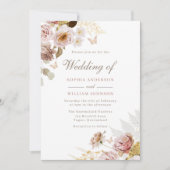 Invitation Beau Blush White Rose Flowers Mariage (Devant)