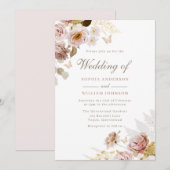 Invitation Beau Blush White Rose Flowers Mariage (Devant / Derrière)