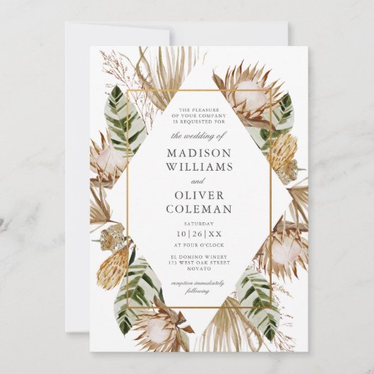 Invitation Beau Boho Botanique Mariage blanc géométrique (Devant)