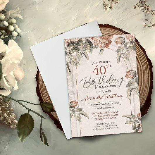 Invitation Beau Boho Floral 40e Anniversaire ou âge personnal