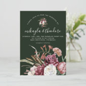 Invitation Beau Boho Floral Dark Green Mariage (Debout devant)