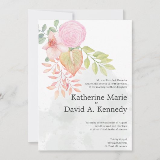 Invitation Beau Boho Lovely Watercolor Flowers Mariage (Devant)