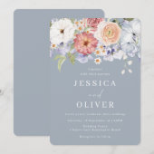 Invitation Beau Botanique Floral Dusty Blue Mariage (Devant / Derrière)