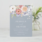 Invitation Beau Botanique Floral Dusty Blue Mariage (Debout devant)
