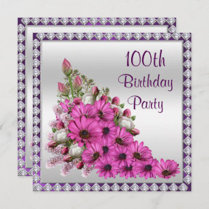 Invitation Beau bouquet et diamants Lilac 100e anniversaire