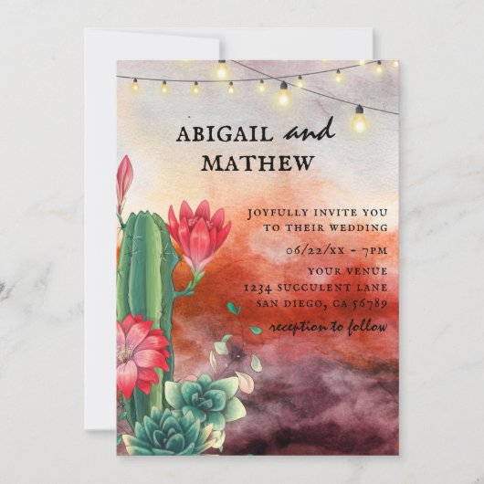 Invitation Beau Cactus Succulent Brûlé Mariage orange (Devant)