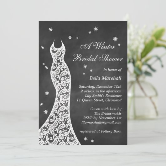 Invitation Beau Chalkboard Fête des mariées d'hiver Invitatio (Debout devant)