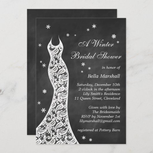 Invitation Beau Chalkboard Fête des mariées d'hiver Invitatio (Devant / Derrière)
