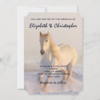 Beau Cheval Blanc Galloping dans la Neige Rustique