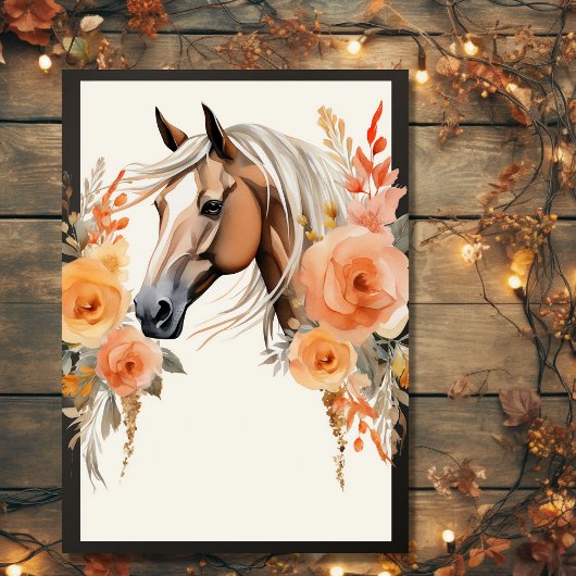 Invitation Beau Cheval et Fleurs Anniversaire