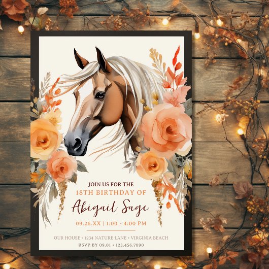 Invitation Beau Cheval et Fleurs Anniversaire
