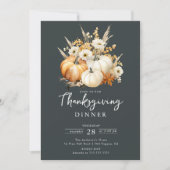 Invitation Beau Citrouille Floral Thanksgiving (Devant)