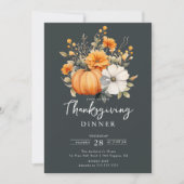 Invitation Beau Citrouille Floral Thanksgiving (Devant)