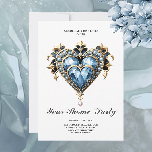 Invitation Beau coeur bleu noble.