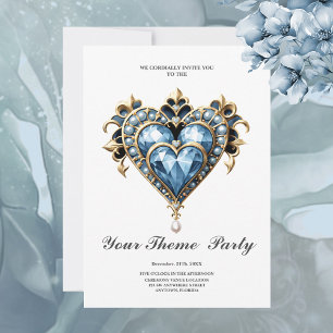Invitation Beau coeur bleu noble.