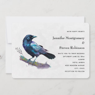 Invitation Beau corbeau sur un Mariage de branche d'arbre