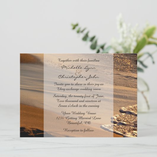Invitation Beau coucher de soleil, Plage de sable, Mariage de (Debout devant)