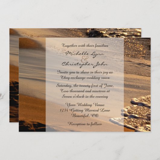 Invitation Beau coucher de soleil, Plage de sable, Mariage de (Devant / Derrière)