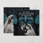 Invitation Beau couple mariage sur un arbre de vie bleu (Devant / Derrière)