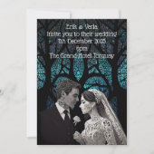 Invitation Beau couple mariage sur un arbre de vie bleu (Devant)