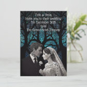 Invitation Beau couple mariage sur un arbre de vie bleu (Debout devant)