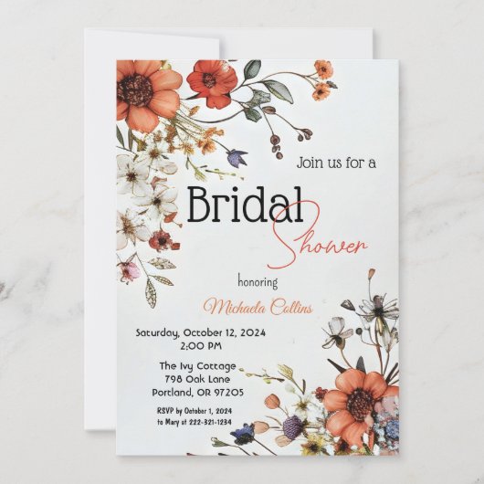 Invitation Beau design floral avec des pavots (Devant)