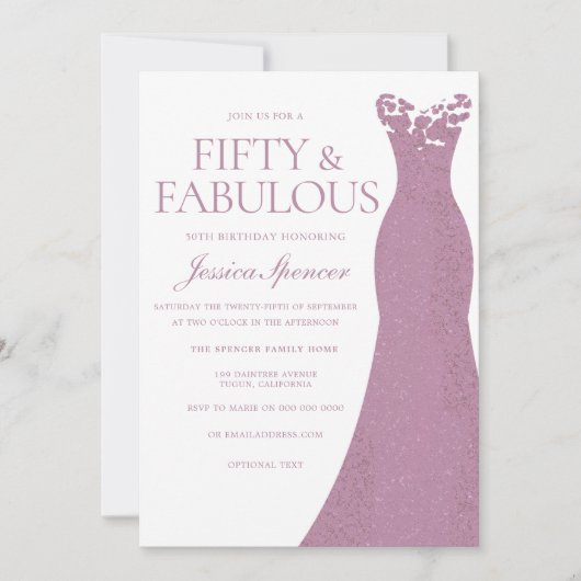 Invitation Beau Dusty Rose & Robe Rose 50e anniversaire (Devant)