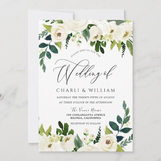 Invitation Beau Elégant Mariage Floral Blanc (Devant)