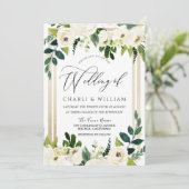 Invitation Beau Elégant Mariage Floral Blanc Or (Debout devant)
