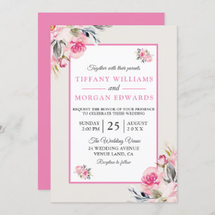 Invitation Beau Elégant Mariage floral rose