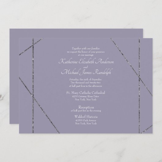 Invitation Beau Élégant Mariage Lavande (Devant / Derrière)