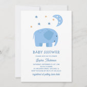 Invitation Beau éléphant bleu et lune. Baby shower garçon mig (Devant)