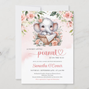 Invitation Beau éléphant dans le panier à fleurs boho rose