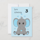 Invitation Beau éléphant en bleu, anniversaire garçon (Devant)
