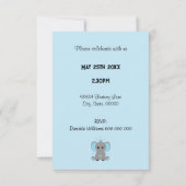 Invitation Beau éléphant en bleu, anniversaire garçon (Dos)