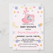 Invitation Beau éléphant étoile montgolfière baby shower enfa (Devant)