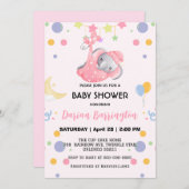 Invitation Beau éléphant étoile montgolfière baby shower enfa (Devant / Derrière)