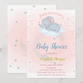 Invitation Beau éléphant, Nuage, Étoiles Baby shower Invitati (Devant / Derrière)