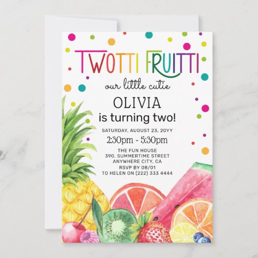Invitation Beau été Fruit à deux tti Fruitti 2e anniversaire (Devant)