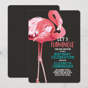 Invitation Beau Flamant rose Tropical Flamingle Anniversaire